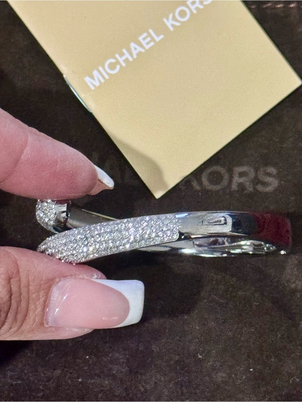 Michael Kors Silver Pave Crystal Hinged Cuff Bracelet - Picture 5 of 5